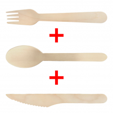 Set 1000 Holzgabeln + Holzmesser + Holzlöffel 16cm braun holz kompostierbar